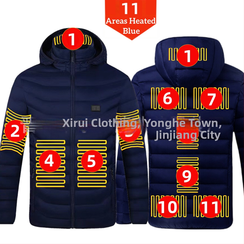 Pamučni kaput s četiri kontrolera i 25 zona grijanja, nova odjeća za grijanje velikih površina, europska i američka prekogranična popularna veleprodaja pamučnog kaputa s grijanjem