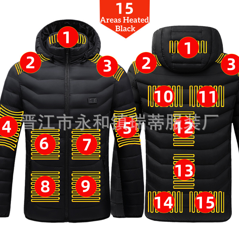 Pamučni kaput s četiri kontrolera i 25 zona grijanja, nova odjeća za grijanje velikih površina, europska i američka prekogranična popularna veleprodaja pamučnog kaputa s grijanjem