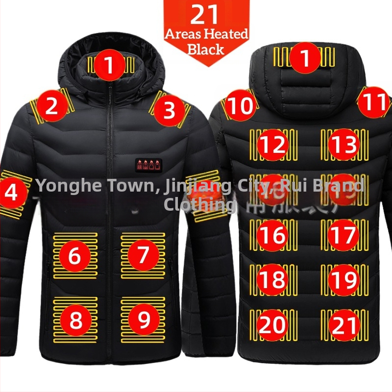Pamučni kaput s četiri kontrolera i 25 zona grijanja, nova odjeća za grijanje velikih površina, europska i američka prekogranična popularna veleprodaja pamučnog kaputa s grijanjem