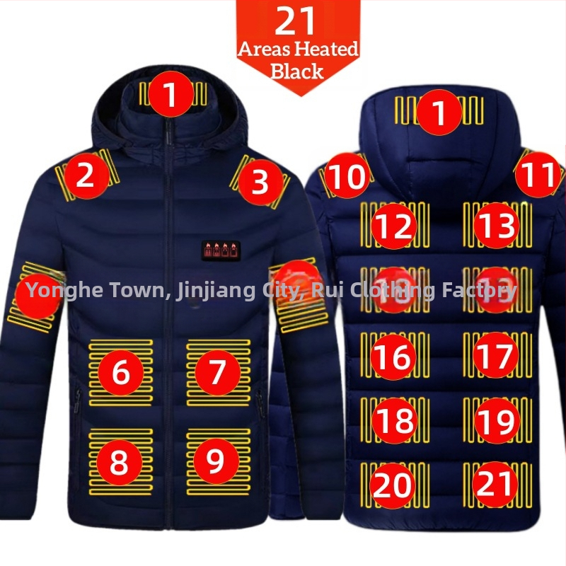 Pamučni kaput s četiri kontrolera i 25 zona grijanja, nova odjeća za grijanje velikih površina, europska i američka prekogranična popularna veleprodaja pamučnog kaputa s grijanjem