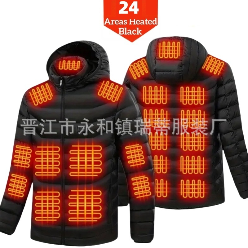 Pamučni kaput s četiri kontrolera i 25 zona grijanja, nova odjeća za grijanje velikih površina, europska i američka prekogranična popularna veleprodaja pamučnog kaputa s grijanjem