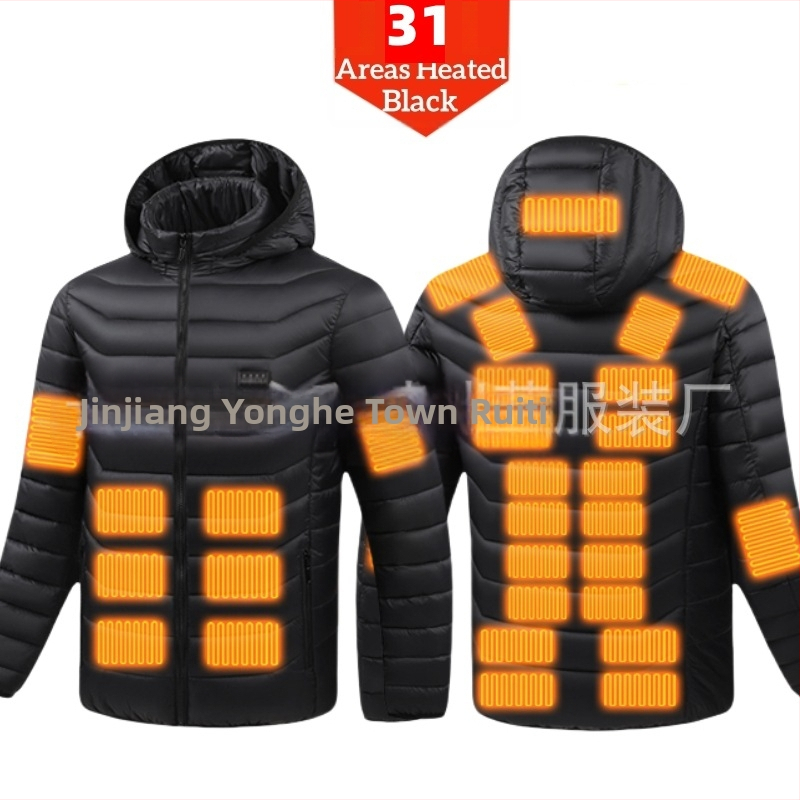 Pamučni kaput s četiri kontrolera i 25 zona grijanja, nova odjeća za grijanje velikih površina, europska i američka prekogranična popularna veleprodaja pamučnog kaputa s grijanjem