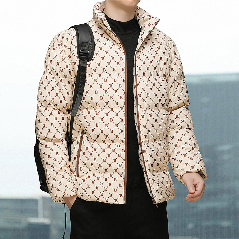 Pamučno podstavljeni kaput za muškarce za jesen i zimu 2024., novi modni B-slovo, pamučno podstavljeni kaput, zadebljana topla kragna, muško odijelo za kruh