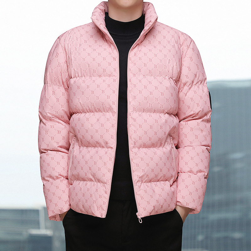 Pamučno podstavljeni kaput za muškarce za jesen i zimu 2024., novi modni B-slovo, pamučno podstavljeni kaput, zadebljana topla kragna, muško odijelo za kruh