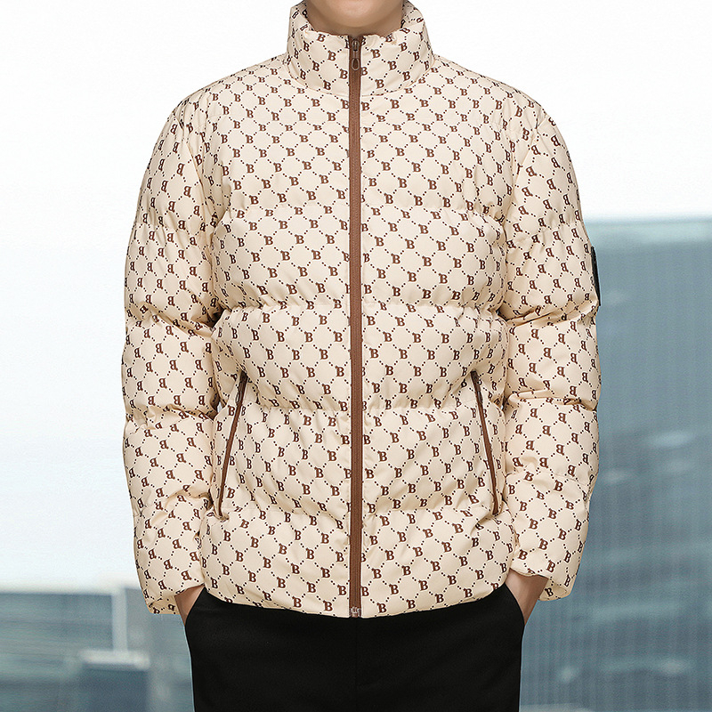 Pamučno podstavljeni kaput za muškarce za jesen i zimu 2024., novi modni B-slovo, pamučno podstavljeni kaput, zadebljana topla kragna, muško odijelo za kruh