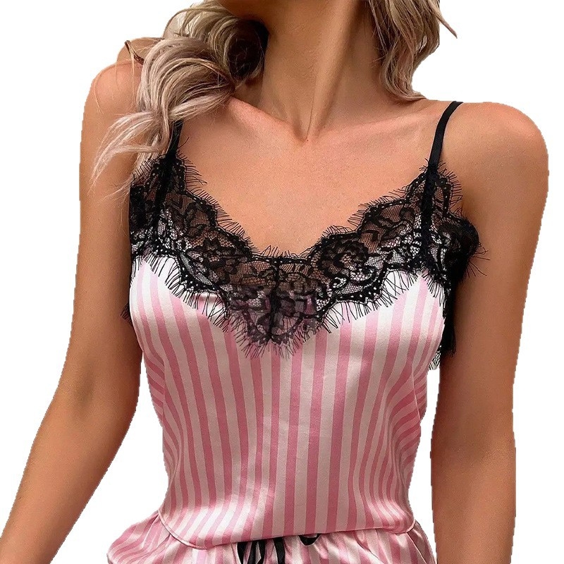 Europietiško ir amerikietiško stiliaus tarpvalstybinės petnešos, rožinės dryžuotos, dirbtinio šilko pižamos, vasarinės petnešos, šortai, kostiumas moterims, seksualus namams