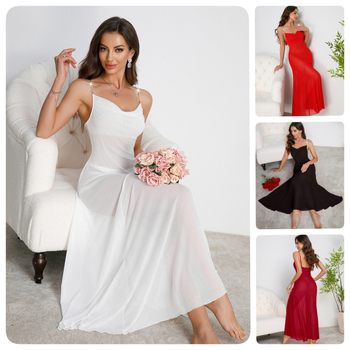 „Muffy Cross-Border Amazon“ metalinė grandinėlė su petnešėlėmis, ilgas sijonas, sūpuojamoji apykaklė, seksualūs tinkliniai naktinukai, įvairių spalvų, 879