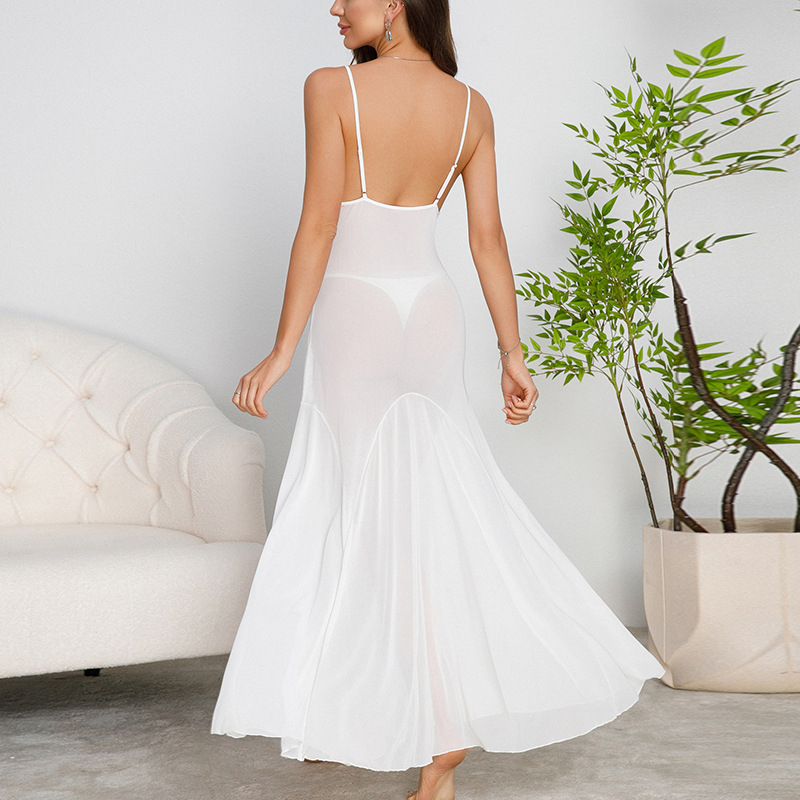 „Muffy Cross-Border Amazon“ metalinė grandinėlė su petnešėlėmis, ilgas sijonas, sūpuojamoji apykaklė, seksualūs tinkliniai naktinukai, įvairių spalvų, 879