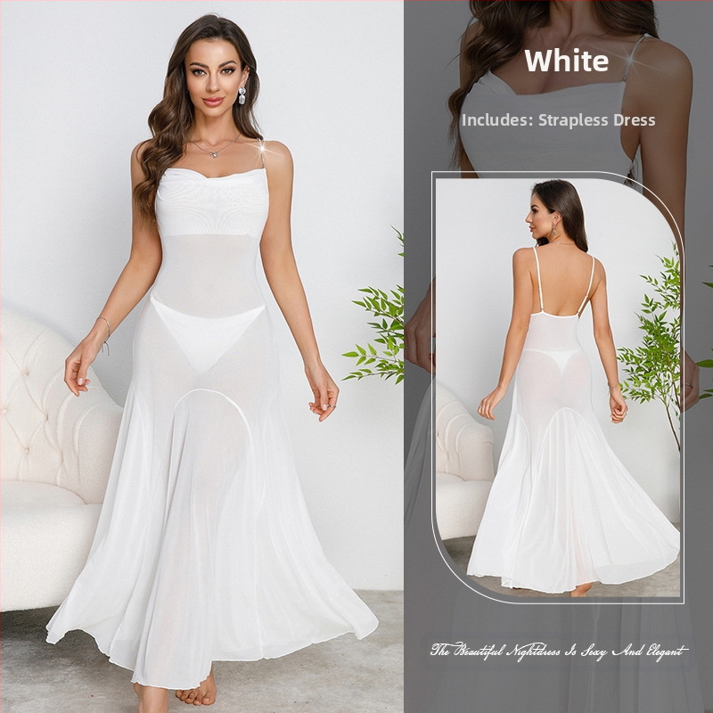 „Muffy Cross-Border Amazon“ metalinė grandinėlė su petnešėlėmis, ilgas sijonas, sūpuojamoji apykaklė, seksualūs tinkliniai naktinukai, įvairių spalvų, 879