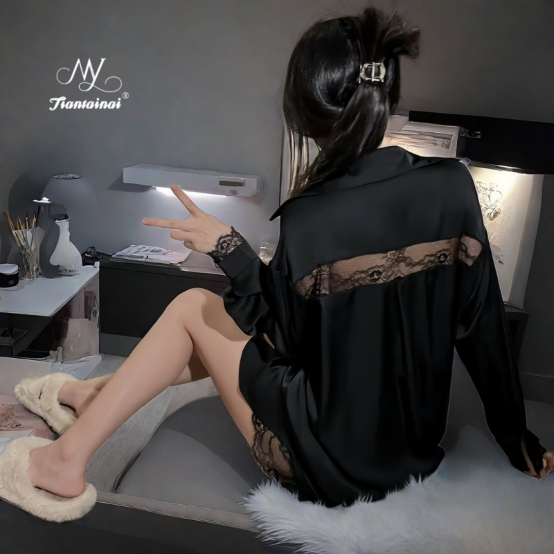 Pijama sexy plus size Pure Desire pentru femei, dantelă subțire, falsă, din două piese, cămașă de noapte, haine de casă, stil iubit, pentru 6413