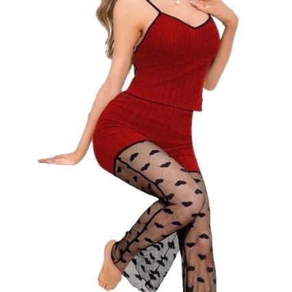 2024 Amazon Aliexpress Kontrastna mrežasta odjeća za dom u kontrastnim bojama Seksi višebojni set pidžame s tregerima