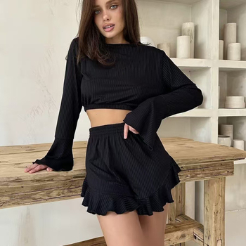 Amazon Νέα 2025 Διασυνοριακή Μόδα Άνετες Πιτζάμες Outwear με Ριχτά Μακρυμάνικα Σορτς με Μακρύ Μανίκι