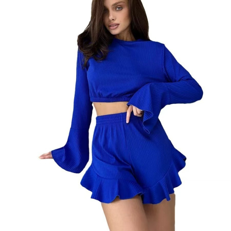 Amazon Novo 2025 Prekogranična moda Udobna pidžama Vanjska odjeća Nabrane kratke hlače s dugim rukavima Odijelo