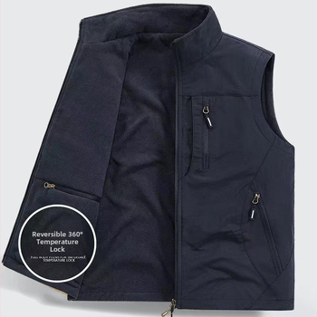 Dvipusė sustorinta liemenė su kišenėmis, vilnos pamušalu, vyriška liemenė be rankovių, skirta dideliems dydžiams.