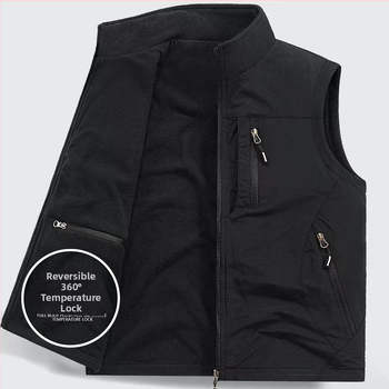 Dvipusė sustorinta liemenė su kišenėmis, vilnos pamušalu, vyriška liemenė be rankovių, skirta dideliems dydžiams.