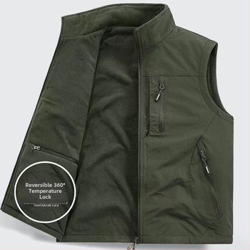 Dvipusė sustorinta liemenė su kišenėmis, vilnos pamušalu, vyriška liemenė be rankovių, skirta dideliems dydžiams.