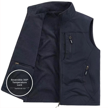 Dvipusė sustorinta liemenė su kišenėmis, vilnos pamušalu, vyriška liemenė be rankovių, skirta dideliems dydžiams.