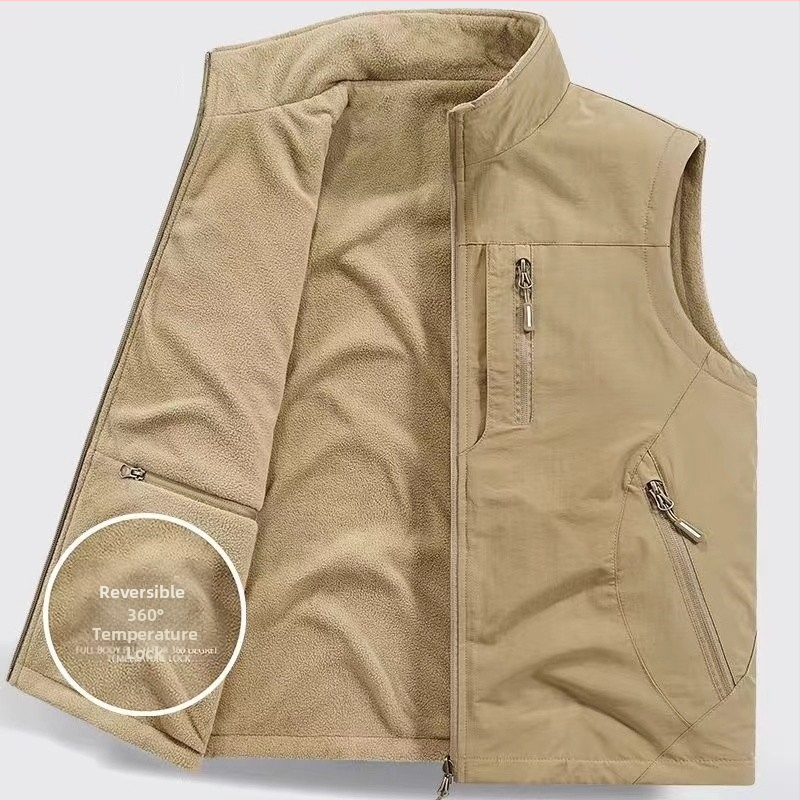 Dvipusė sustorinta liemenė su kišenėmis, vilnos pamušalu, vyriška liemenė be rankovių, skirta dideliems dydžiams.