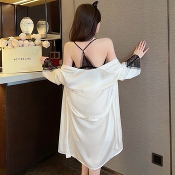 TikTok Explosions [Πραγματική λήψη] Σέξι γυναικεία πιτζάμα για άνοιξη και καλοκαίρι, νυχτικό με λουράκι, νυχτικό δύο τεμαχίων από δαντέλα Superior