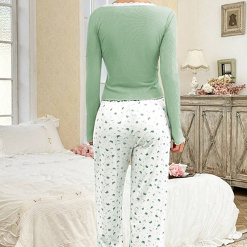 Διασυνοριακές ευρωπαϊκές και αμερικανικές πιτζάμες για το σπίτι, casual, μεταξωτό κολάρο και δαντέλα, λεπτή πιτζάμα με μακριά μανίκια, σετ δύο τεμαχίων με ίσια δαντέλα και λάστιχο Pure Desire