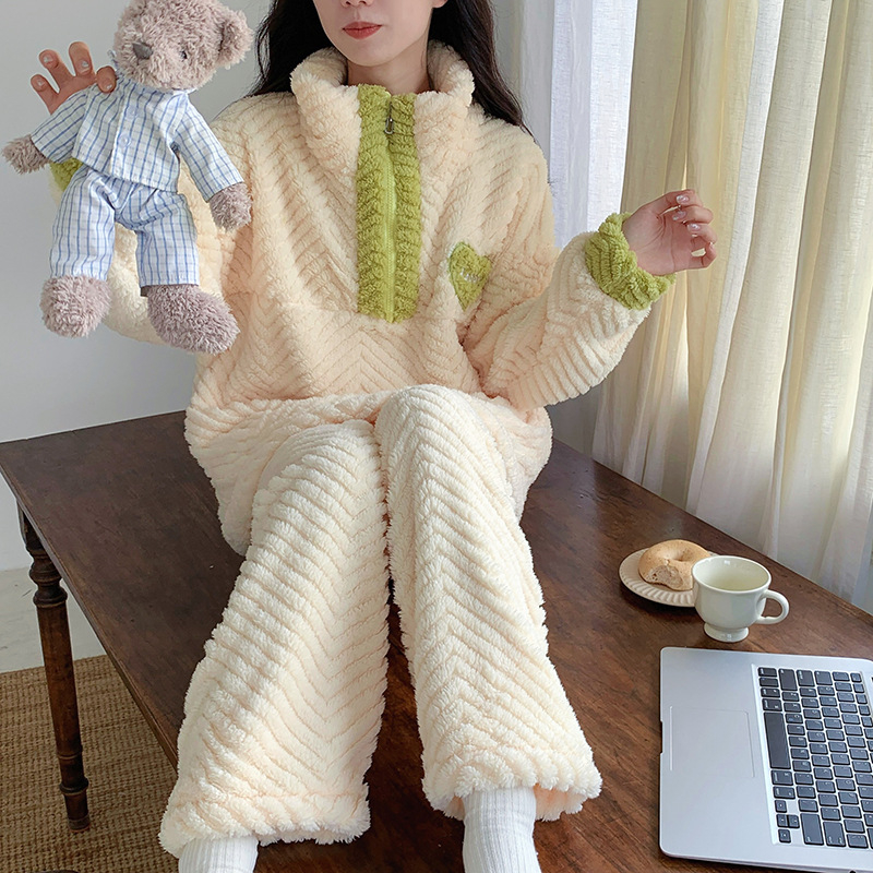 Zimska labava flis podstavljena zadebljana sportska studentska pidžama u korejskom stilu za djevojčice, topla kućna odjeća koja se može nositi vani za žene