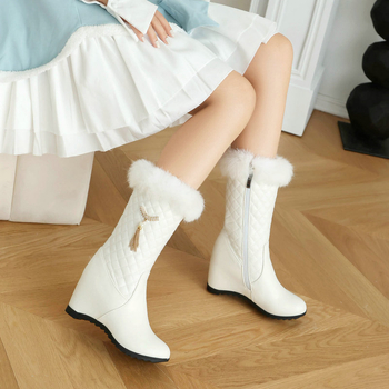 Pantofi de iarnă pentru femei, cizme de zăpadă, cizme din bumbac, cizme cu toc înalt, cizme până la jumătatea gambei, fermoar lateral, cizme Martin, cizme calde pentru femei, cizme scurte cu înălțime interioară care cresc