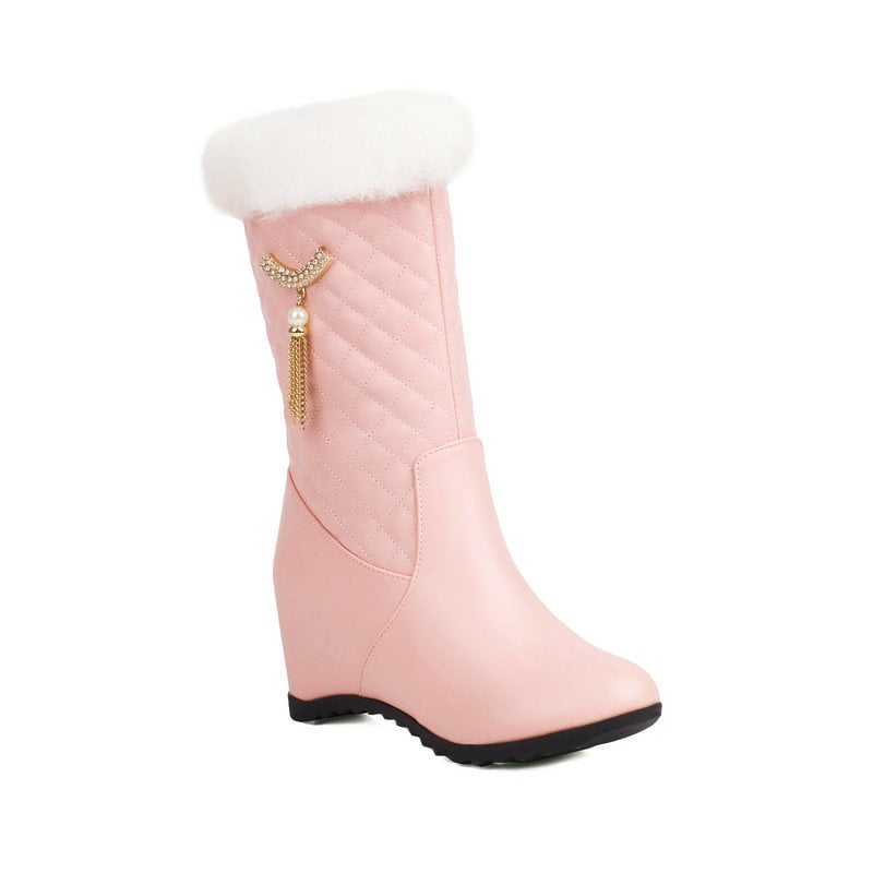 Pantofi de iarnă pentru femei, cizme de zăpadă, cizme din bumbac, cizme cu toc înalt, cizme până la jumătatea gambei, fermoar lateral, cizme Martin, cizme calde pentru femei, cizme scurte cu înălțime interioară care cresc