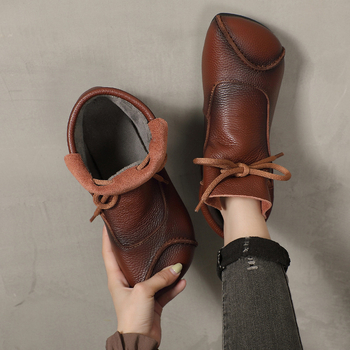 Βελούδινες Κοντές Μπότες, Μαλακή Σόλα, Μαλακή Επιφάνεια, Χειμερινά Μονόχρωμα Ψηλόπαπα από Βισκόζη, Λεπτές Βελούδινες Μπότες, Στρογγυλή Μύτη από Γνήσιο Δέρμα, Καθημερινά Γυναικεία Παπούτσια