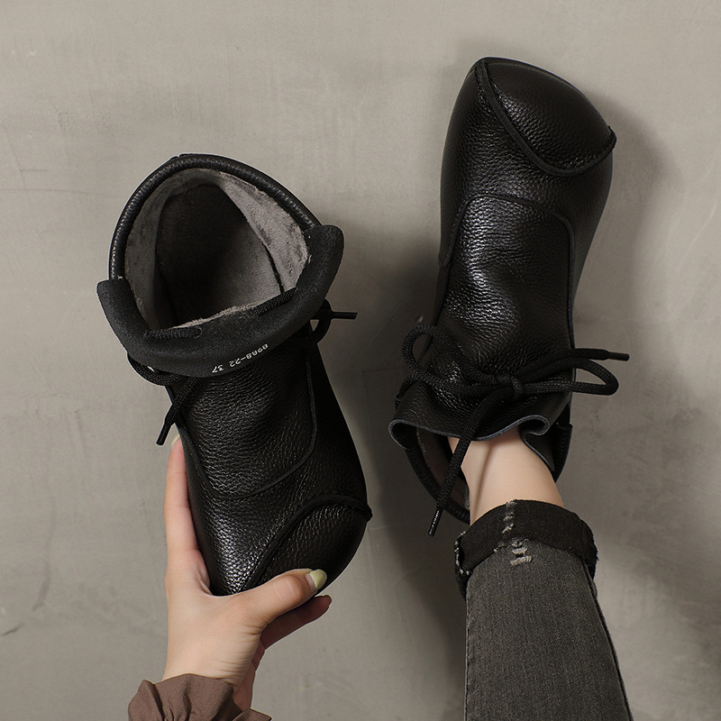 Plišne kratke čizme, mekani potplat, mekana površina, zimske jednobojne visoke cipele od viskoze, tanke baršunaste čizme, okrugli vrh, prave kožne svakodnevne ženske cipele