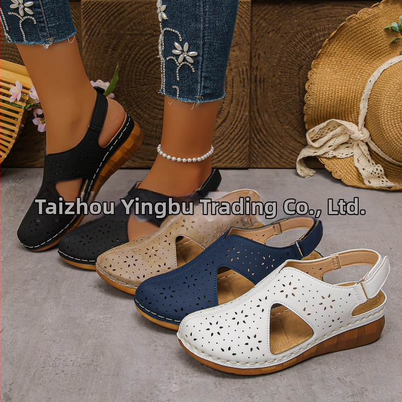 Sandale casual transfrontaliere europene și americane 2025 stil nou decupat respirabil curea velcro toc cu gura de pește sandale de cusut