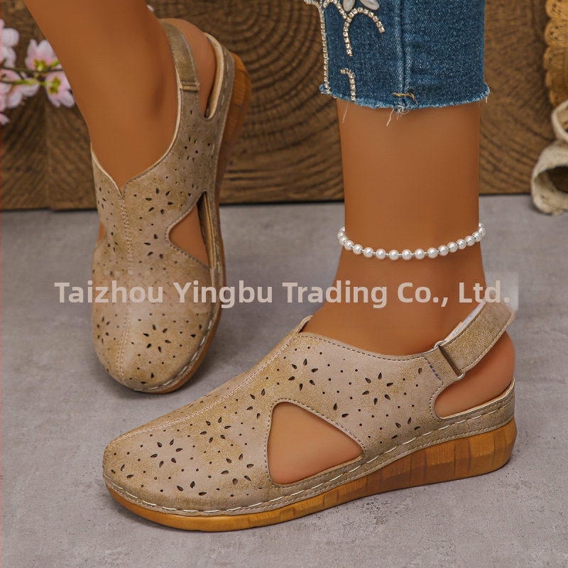 Sandale casual transfrontaliere europene și americane 2025 stil nou decupat respirabil curea velcro toc cu gura de pește sandale de cusut