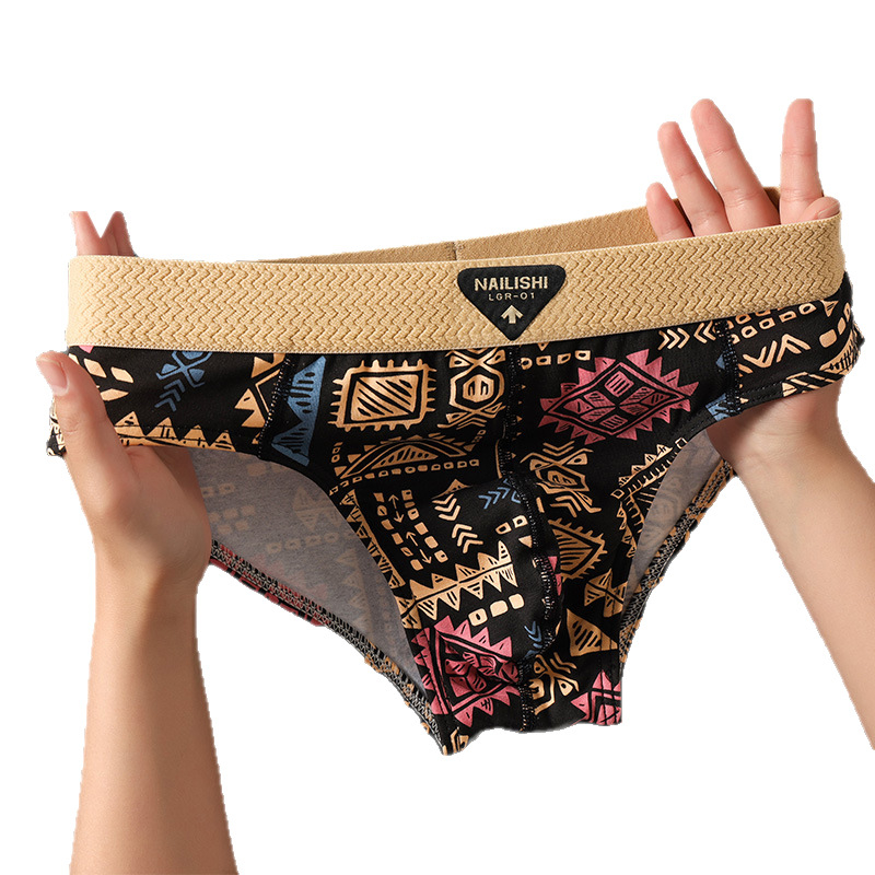 Vīriešu apakšveļas biksītes etniskā stilā modernas vīriešu kokvilnas bokseršorti, elpojoši, jauniešiem paredzētas vidēja jostasvieta biksītes, šorti