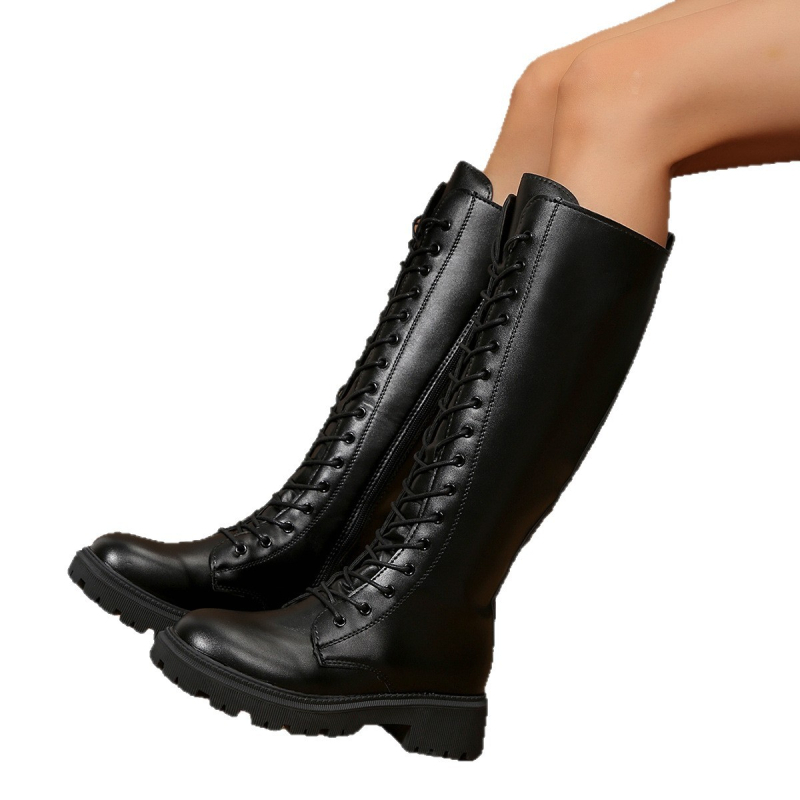 Ženske duge martin čizme za vanjsku trgovinu, nove uske čizme od flisa s vezicama preko koljena, jesen/zima 2025.