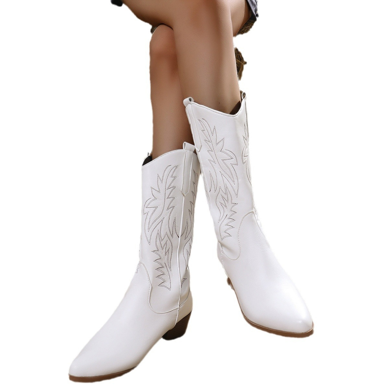 Cizme de damă cu toc înalt, culoare solidă, stil western, din denim, pentru comerț exterior transfrontalier, mărime mare, 2024