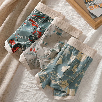 Ανδρικά εσώρουχα από φυσικό βαμβάκι Xinjiang με μακριά ραφές, αντιμικροβιακό, αναπνεύσιμο εσωτερικό σορτς, από μαλακό βαμβάκι με vintage τυπωμένα σχέδια