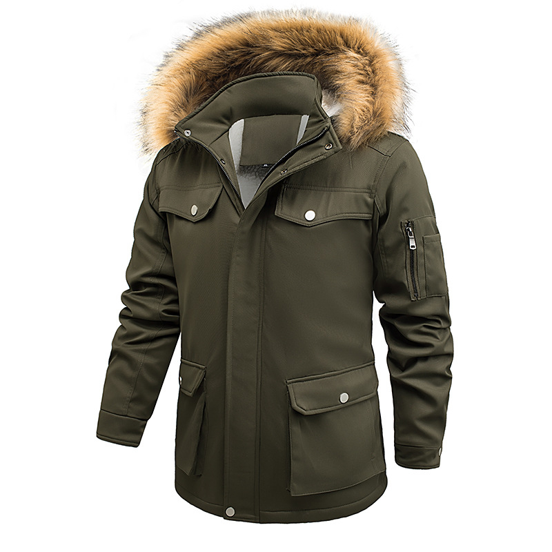 Jachetă de iarnă pentru bărbați, căptușită cu bumbac, cu glugă, casual, vrac, căptușită cu fleece, îngroșată, cu bumbac, cu glugă, haine calde, 2024, haine noi de iarnă