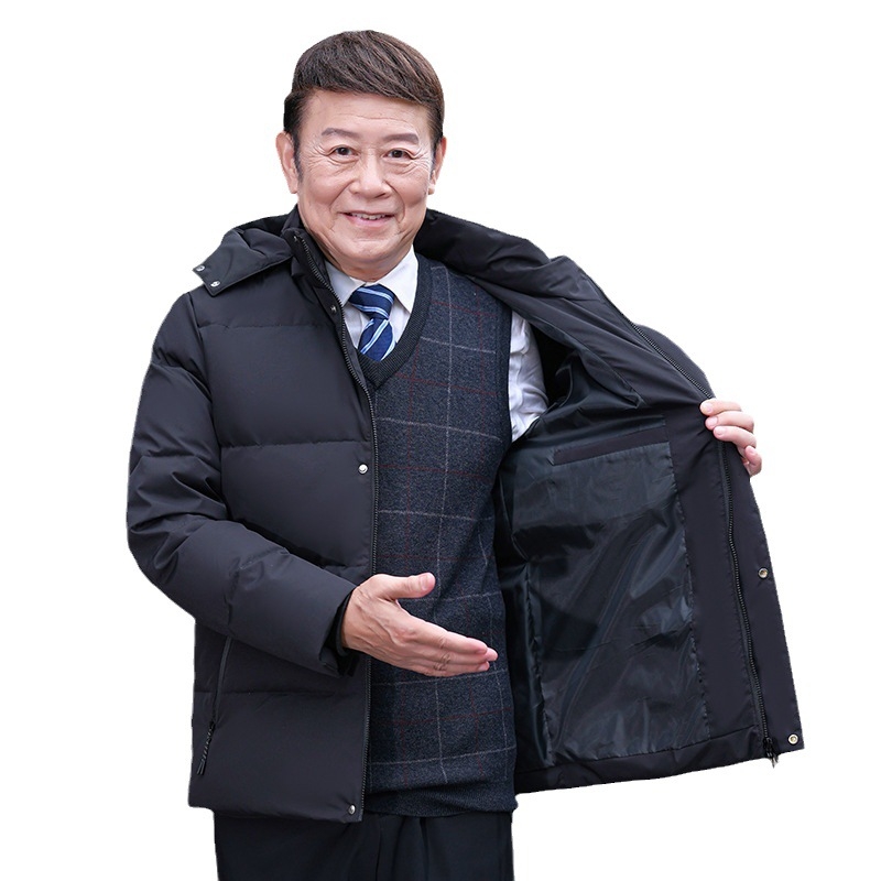 2023 m. žiema Nauja pūkinė striukė vidutinio ir vyresnio amžiaus vyrams baltas anties pūkų šiltas laisvalaikio žieminis paltas tėčio paltas