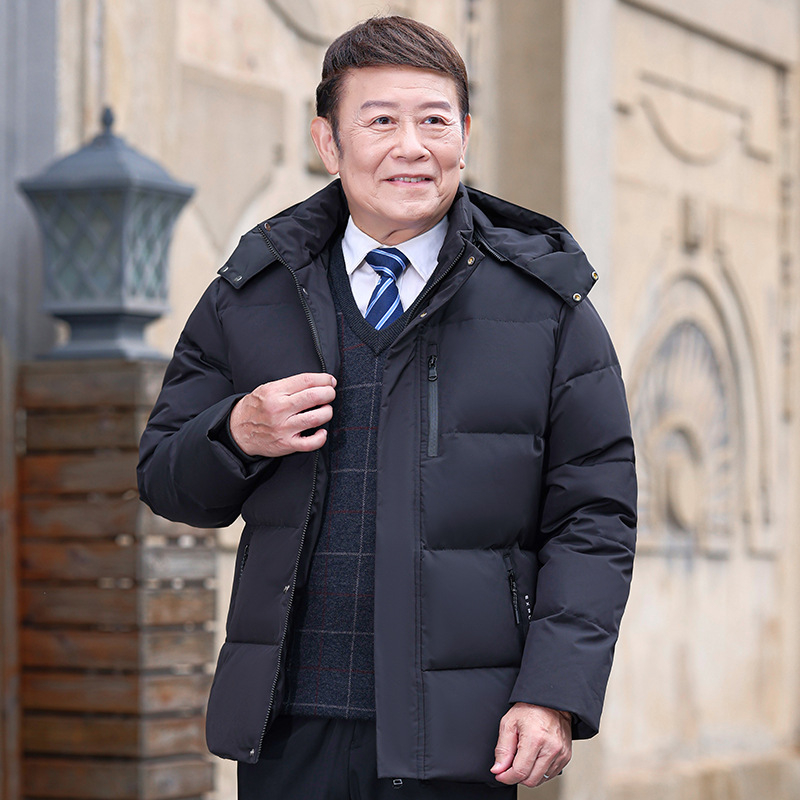 2023 m. žiema Nauja pūkinė striukė vidutinio ir vyresnio amžiaus vyrams baltas anties pūkų šiltas laisvalaikio žieminis paltas tėčio paltas