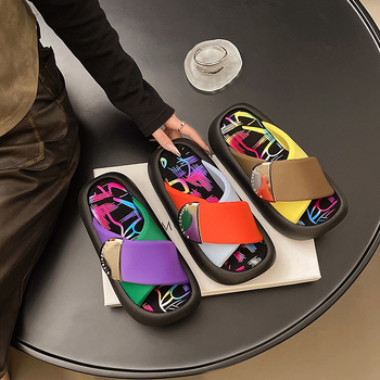 Papuci de damă în stil retro Hong Kong, stil nou, stradă, gură de pește, cruce, talpă groasă, Internet, celebritate, culoare solidă, personalitate dulce, papuci de damă, en-gros