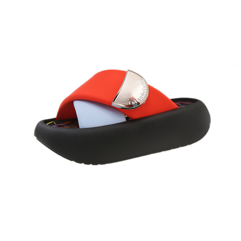 Papuci de damă în stil retro Hong Kong, stil nou, stradă, gură de pește, cruce, talpă groasă, Internet, celebritate, culoare solidă, personalitate dulce, papuci de damă, en-gros