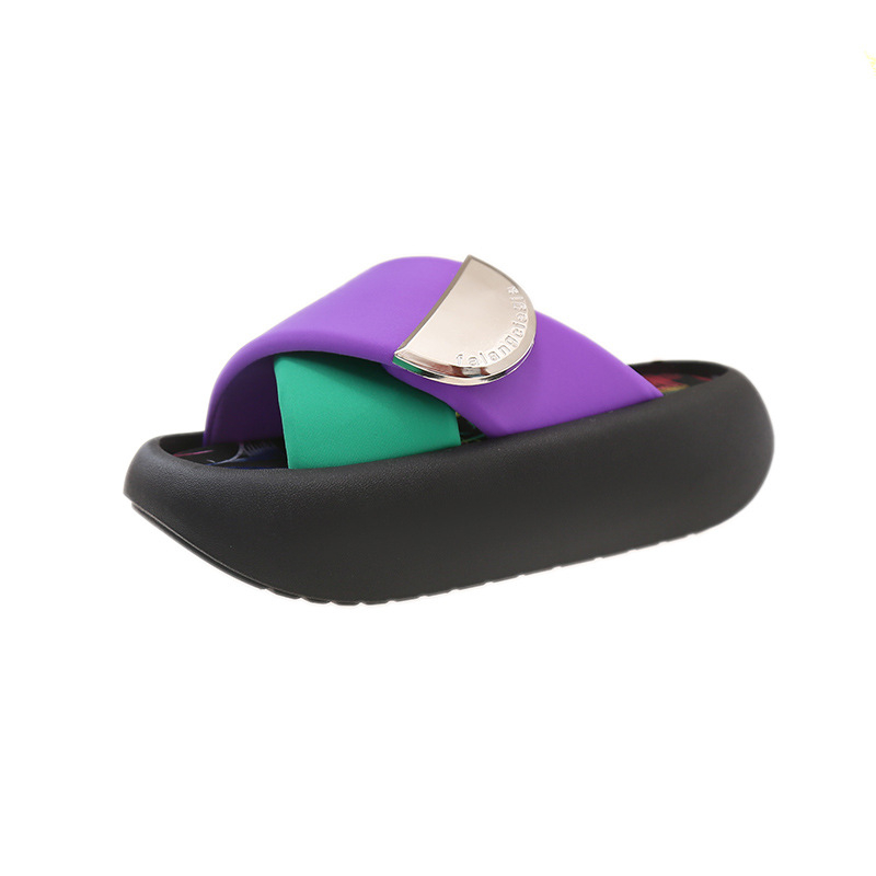 Papuci de damă în stil retro Hong Kong, stil nou, stradă, gură de pește, cruce, talpă groasă, Internet, celebritate, culoare solidă, personalitate dulce, papuci de damă, en-gros