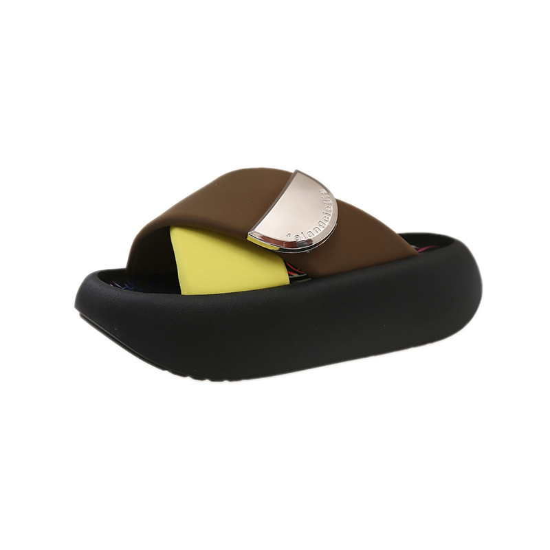 Papuci de damă în stil retro Hong Kong, stil nou, stradă, gură de pește, cruce, talpă groasă, Internet, celebritate, culoare solidă, personalitate dulce, papuci de damă, en-gros