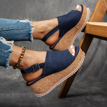 Nove proljetno/ljetne sandale od brušene kože za žene, plus veličine, s platformom i visokim potpeticama s otvorenim prstima i kopčom