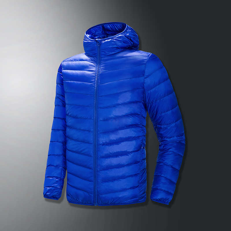 Užsienio prekybos rudens ir žiemos gobtuvu lengva pūkinė striukė vyrams, plius dydžio, jaunimo sportinė baltos anties pūkinė trumpa šilta vienspalvė striukė