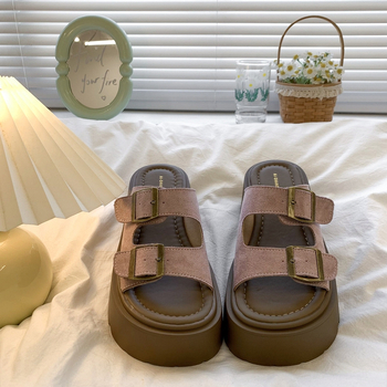 25 de sandale noi de vară, la modă, cu talpă groasă, Boken, cu toc înalt, cu cataramă, retro, versatile, pentru plajă