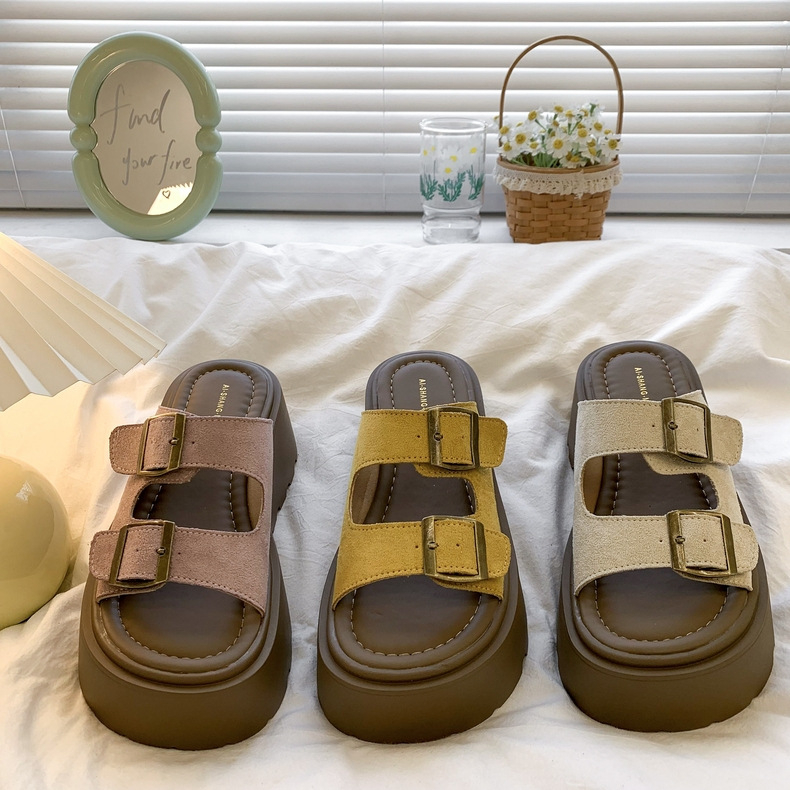 25 de sandale noi de vară, la modă, cu talpă groasă, Boken, cu toc înalt, cu cataramă, retro, versatile, pentru plajă