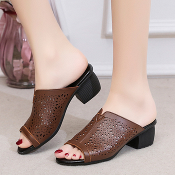 Καλοκαιρινές παντόφλες νέου στυλ, γυναικείες χοντρές, ψηλοτάκουνες, ρετρό, υπαίθριες σανδάλια, άνετα, peep toe, έθνικ στυλ, mom σανδάλια