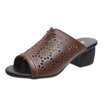 Καλοκαιρινές παντόφλες νέου στυλ, γυναικείες χοντρές, ψηλοτάκουνες, ρετρό, υπαίθριες σανδάλια, άνετα, peep toe, έθνικ στυλ, mom σανδάλια