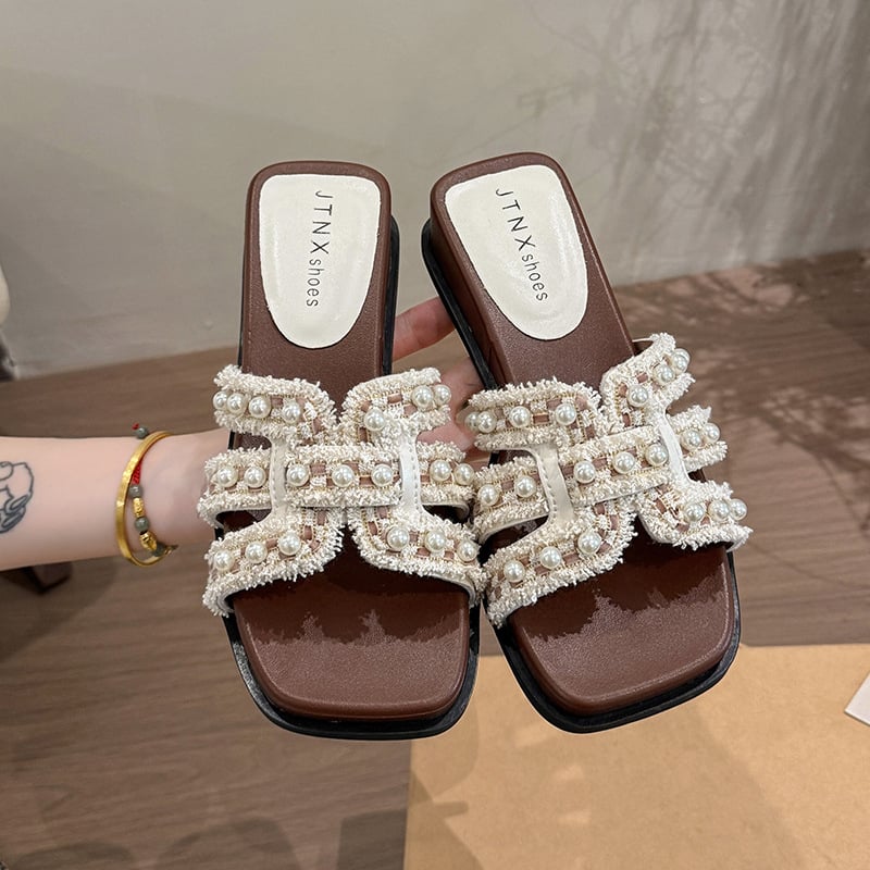 Sandale cu mărgele și talpă groasă, stil zână, pentru femei, îmbrăcăminte exterioară, 2025, vară nouă, stil coreean, pantofi de plajă versatile cu platformă