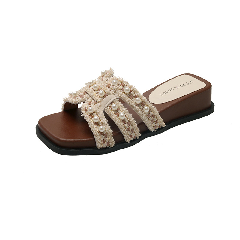Sandale cu mărgele și talpă groasă, stil zână, pentru femei, îmbrăcăminte exterioară, 2025, vară nouă, stil coreean, pantofi de plajă versatile cu platformă